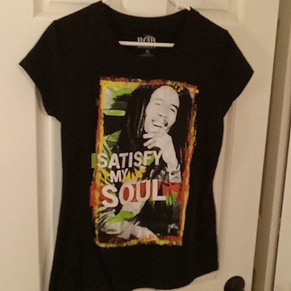 Black Graphic Womenโs Tee with Colorful Print